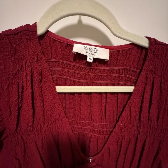 Sea Regina Seersucker Flutter Sleeve Red Dress - Picture 3 of 4